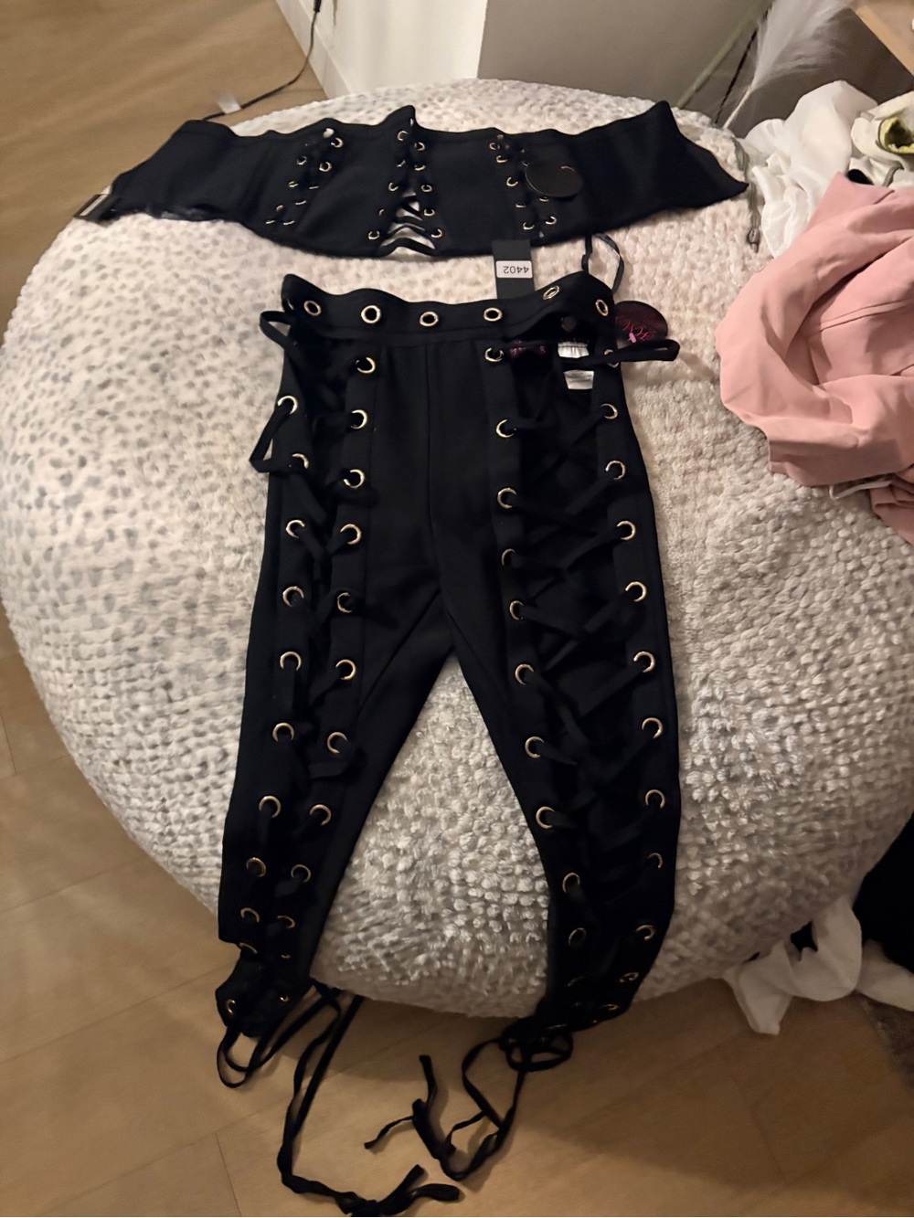 Hot Miami Styles Black Lace-Up High-Waist Skinny Pants set